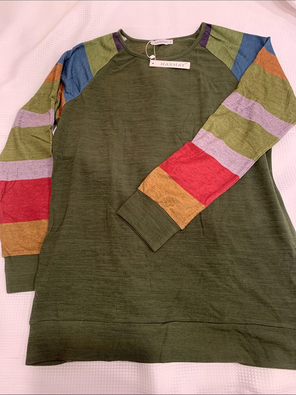 Men’s striped sleeve solid army green body cozy soft classy comfortable